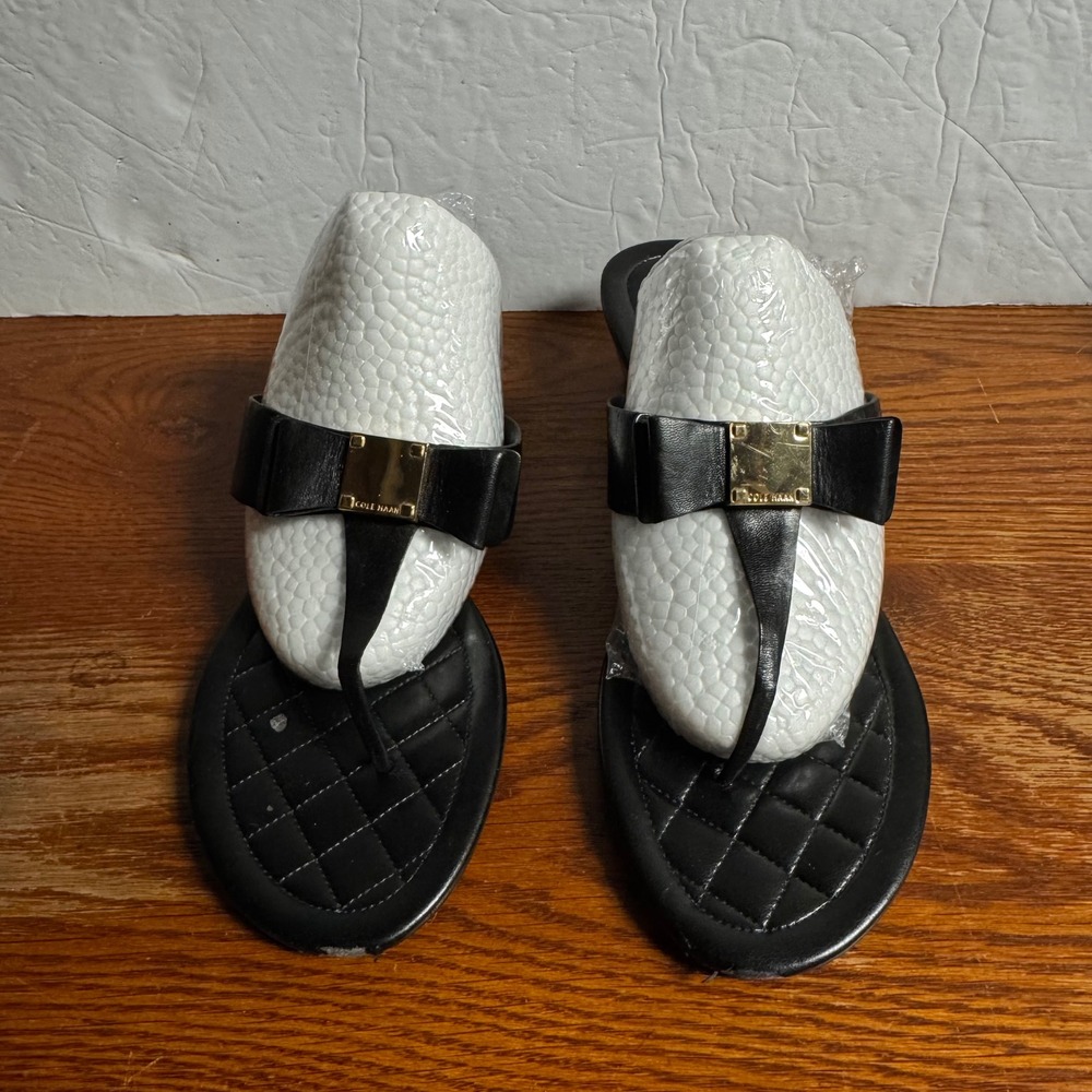 Cole Haan Black Leather Quilted Bow Wedge Sandals W02066 Womens 9B